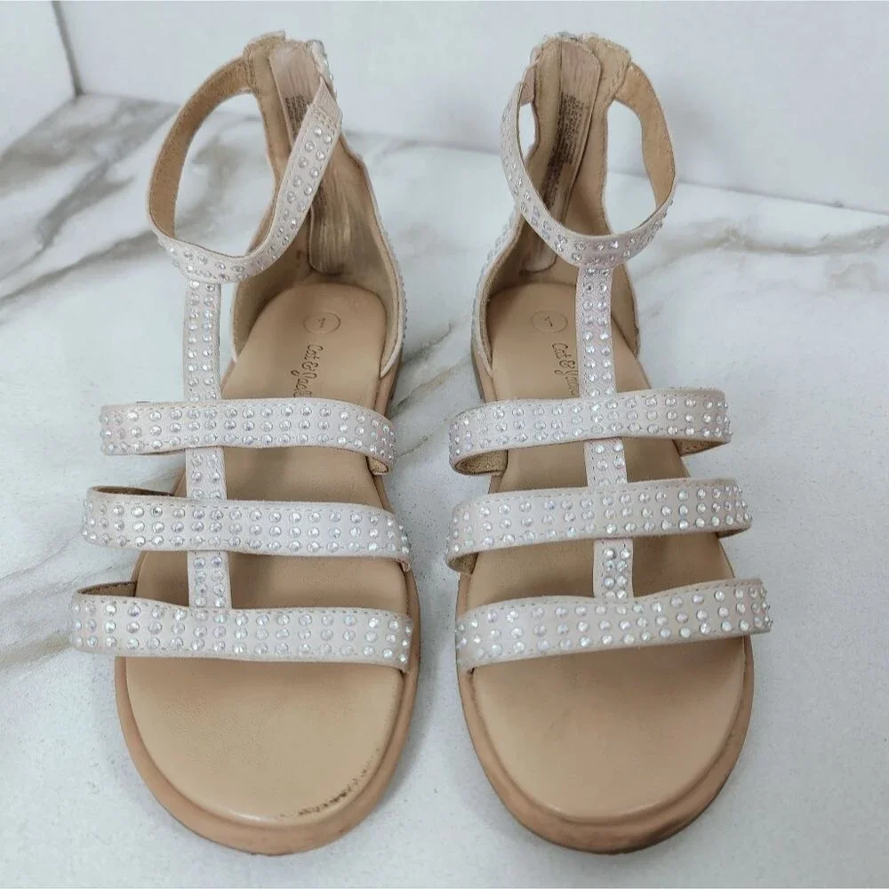 Cat & Jack Girls' Rainee Blush Rhinestone Gladiator Sandals, Sz 1